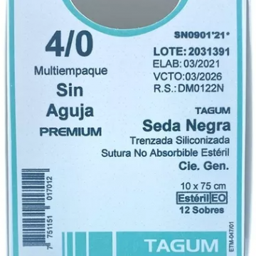 SUTURA SEDA NEGRA 4/0 SIN AGUJA
